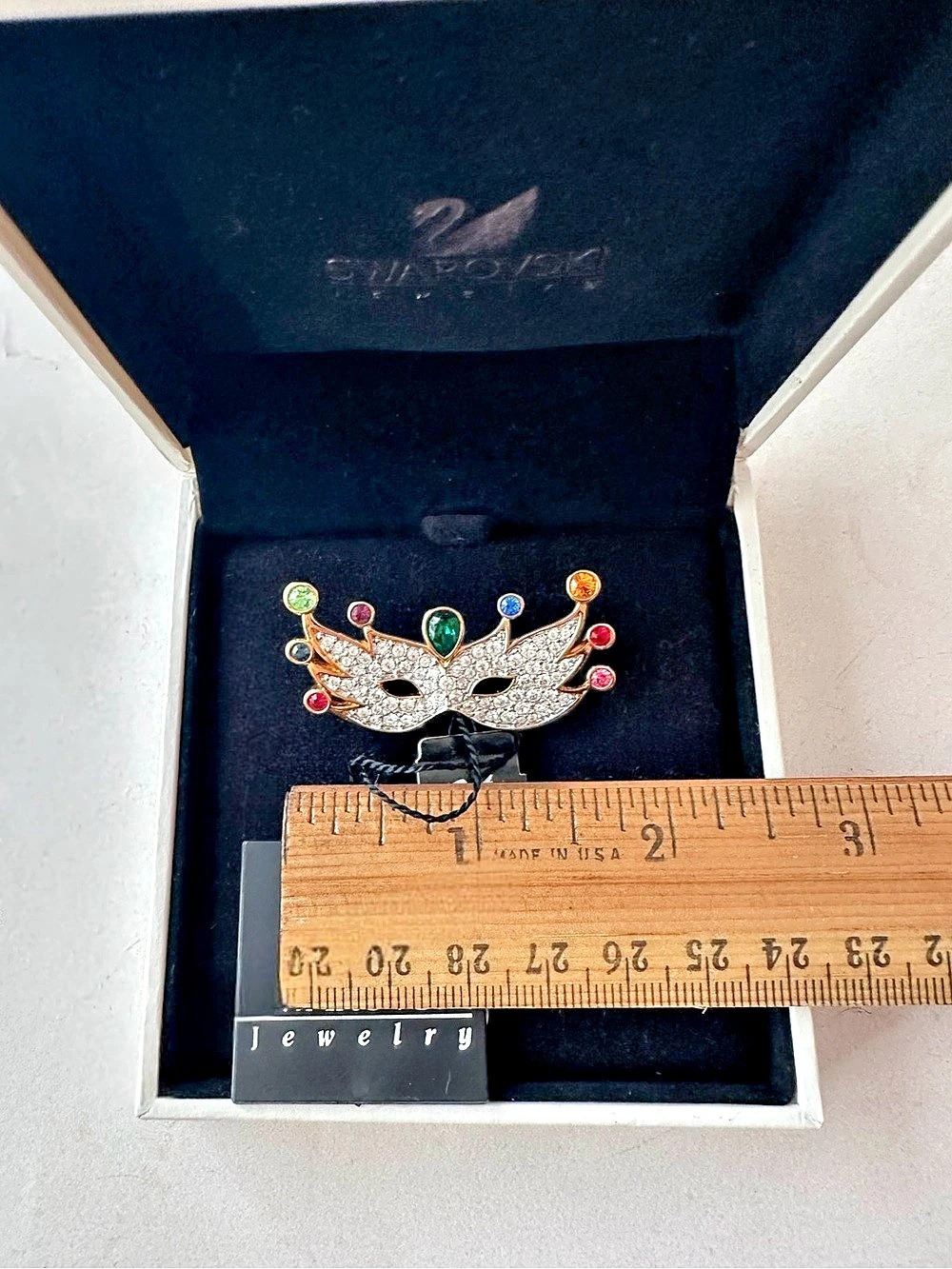 Swarovski Masquerade Mask Brooch in Silver & Multicolor